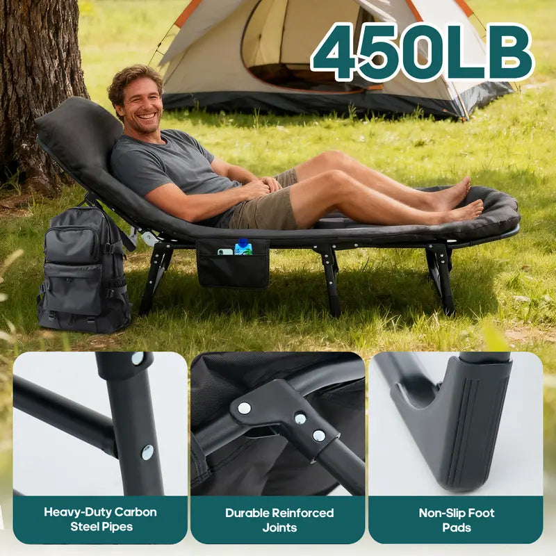 6-Position Adjustable Folding Camping Cot with Mattress 450ibs– 550lbs Upgraded version