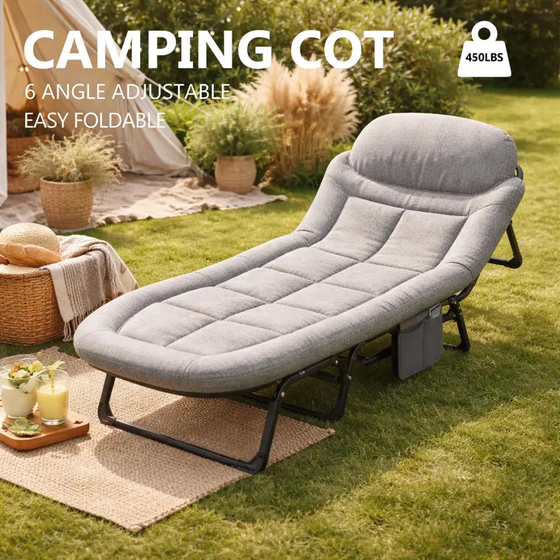 6-Position Adjustable Folding Camping Cot with Mattress 450ibs– 550lbs Upgraded version