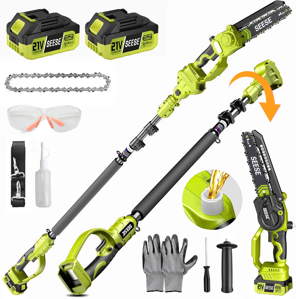 2-in-1 8" Brushless Mini Chainsaw & Pole Saw, Cordless Tree Pruner with Extension Pole