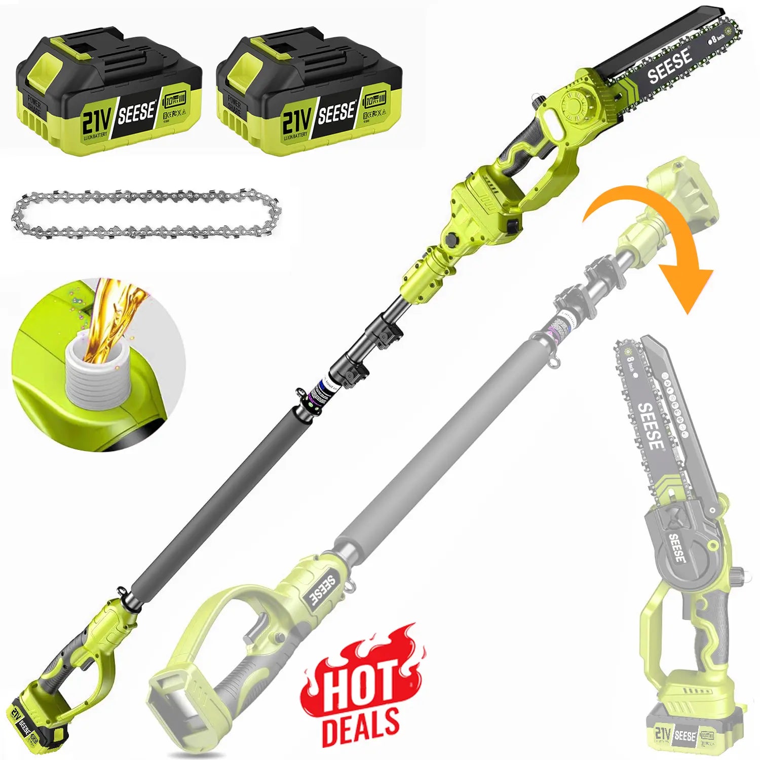 2-in-1 8" Brushless Mini Chainsaw & Pole Saw, Cordless Tree Pruner with Extension Pole